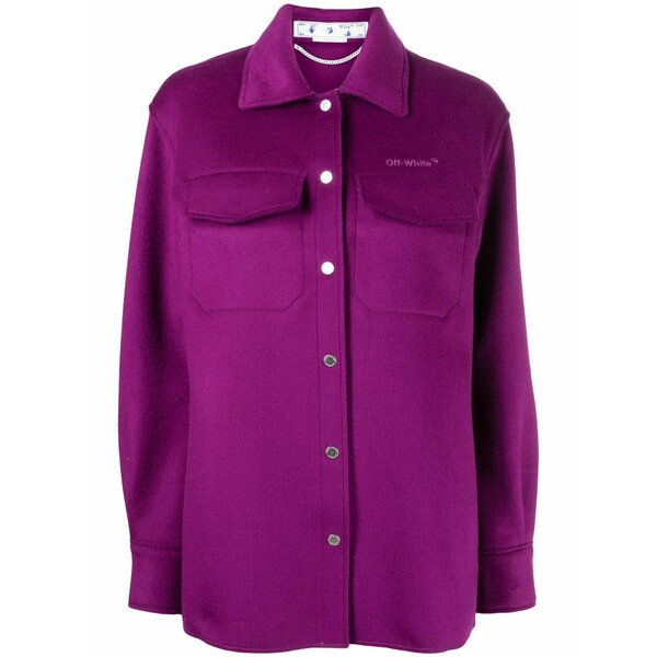 象牙色 レディース 厚地の外套 アウター Logo-embroidered shirt jacket Purple