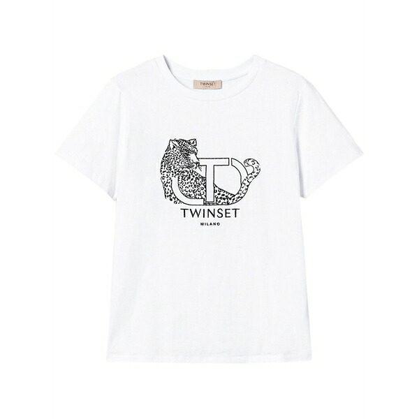 ツイン仕掛ける レディース プルオーバー トップス Logo-embroidered t-shirt White