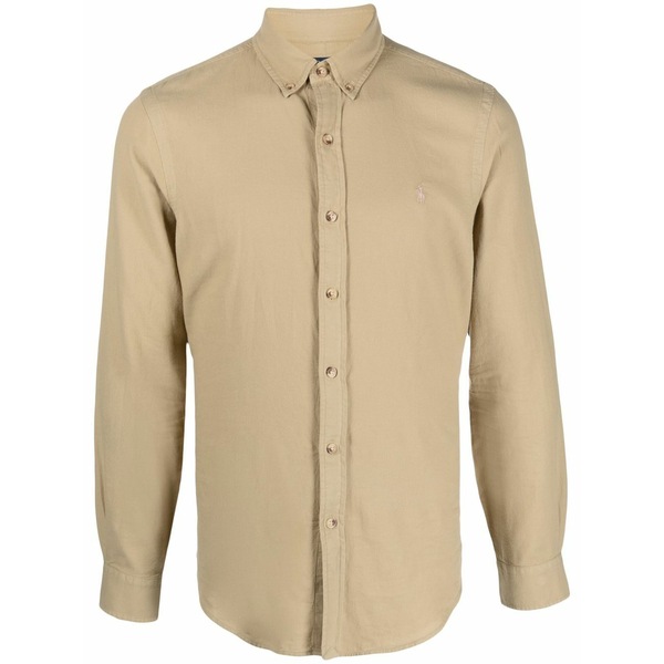 ラルフローレン メンズ シャツ トップス Logo-embroidered cotton shirt Neutrals|asty