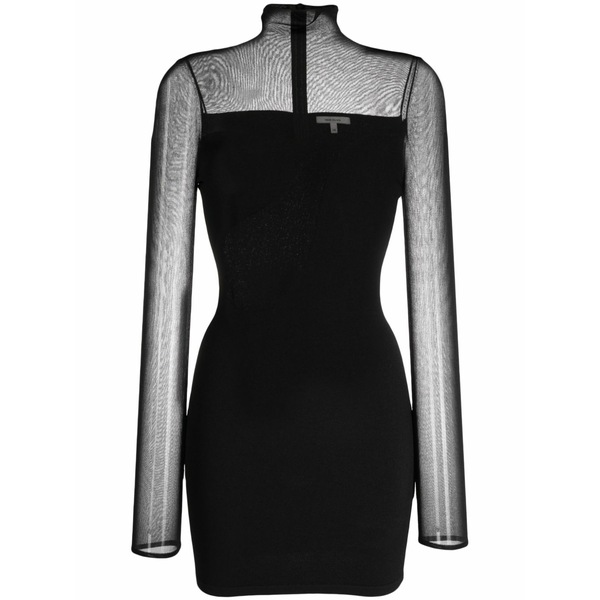ネンシ ドジャカ レディース ワンピース トップス Roll-neck semi-sheer-panelled minidress Black｜asty
