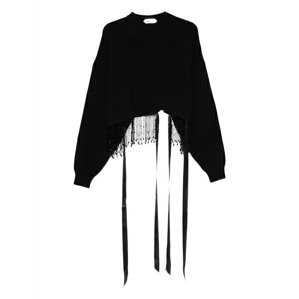 アルベルタ フェレッティ レディース 編み物\u0026スウェーター アウター Beaded-fringe ribbon-detail sweater Black