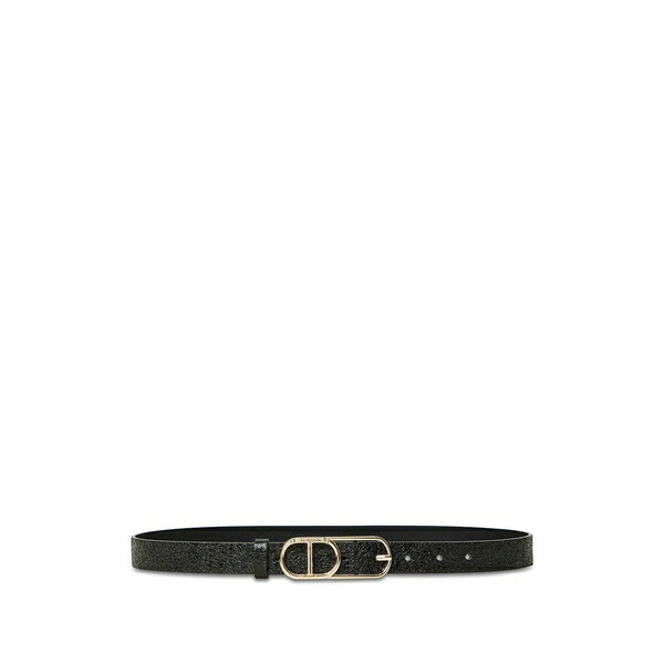 ツインセット レディース ベルト アクセサリー Cracked-effect leather belt Black｜asty