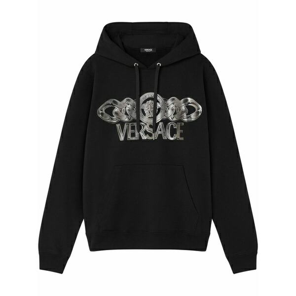 ヴェルサーチ メンズ パーカー・スウェットシャツ アウター Medusa on chain hoodie Black