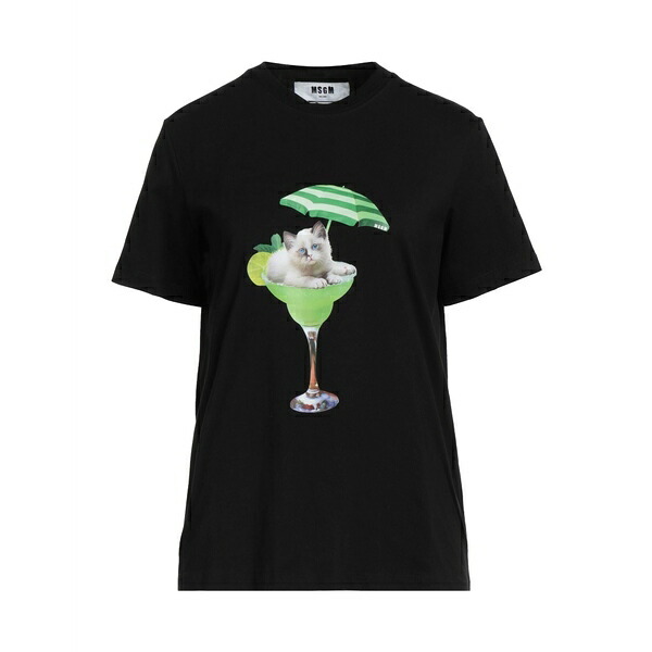 【送料無料】 エムエスジイエム レディース Tシャツ トップス T-shirts Black｜asty