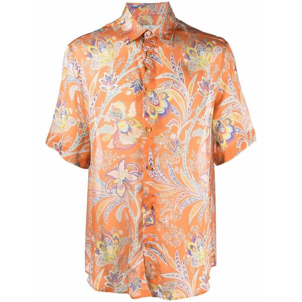 エトロ メンズ シャツ トップス Paisley-print silk shirt Orange｜asty