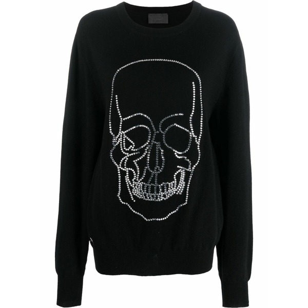 フィリップ飾り気の無い レディース 編み物\u0026ティーシャツ アウター Studded-skull cashmere pullover  Black