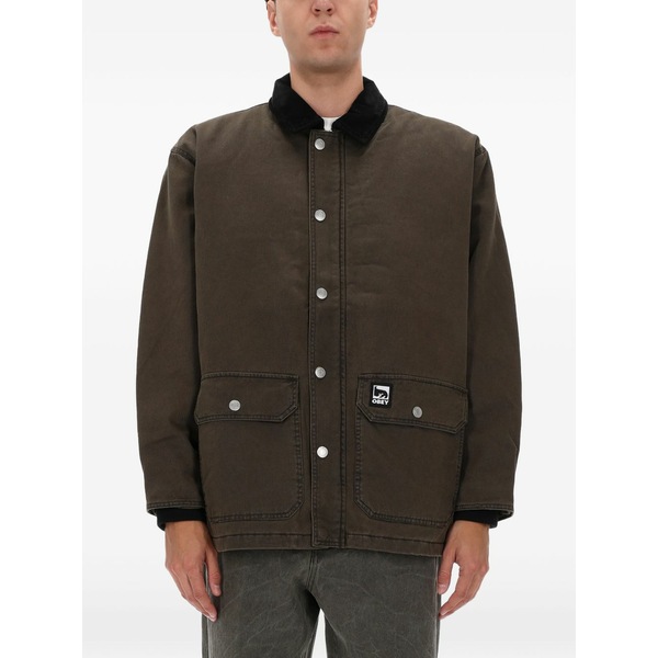 オベイ メンズ 上衣＆上衣 アウター Corduroy-collar logo-patch jacket Green