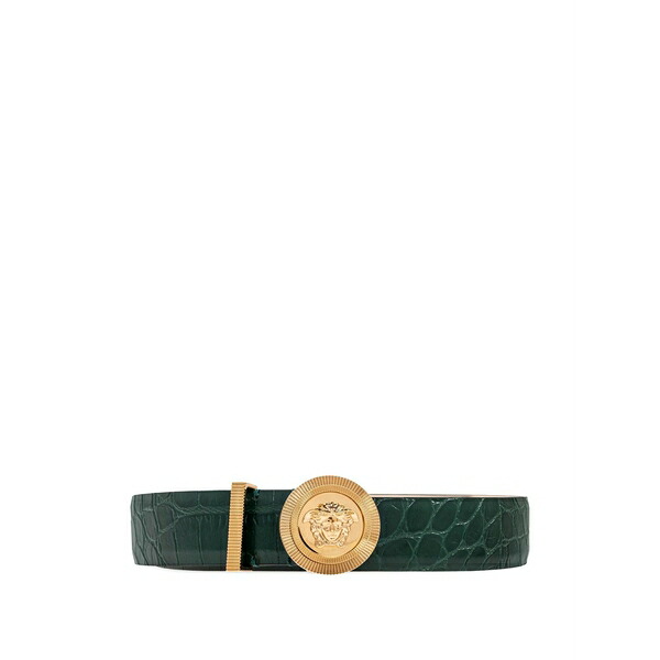 ヴェルサーチ レディース 三尺帯 付属物 Medusa head-motif crocodile-effect belt Green