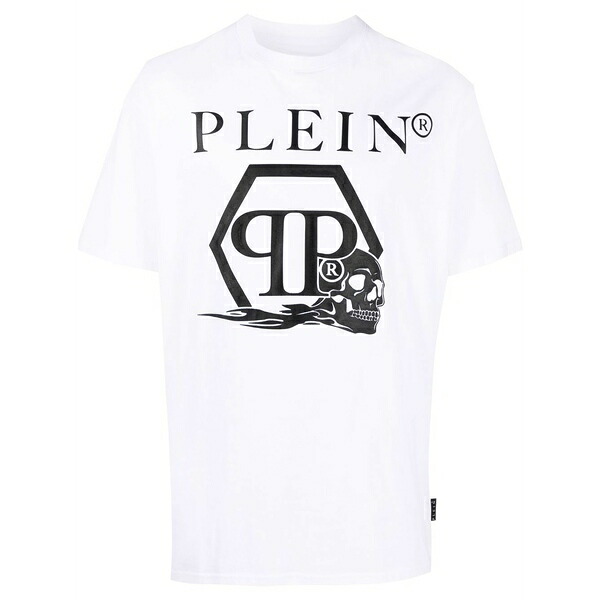 フィリップ飾り気の無い メンズ プルオーバー トップス Skull and logo-print t-shirt White