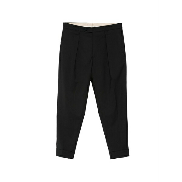 ベルウィッチ メンズ 心地好いズボン下 ボトムス Pleated cuffed trousers Black