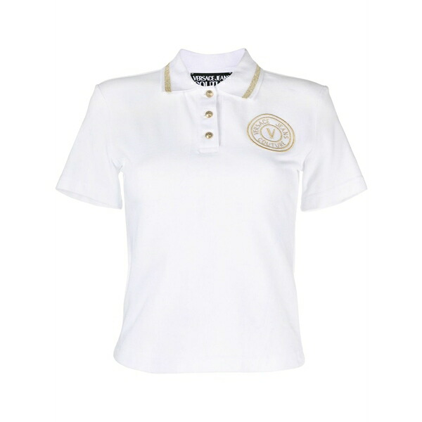 呼びりん探し回る レディース スポーツシャツ トップス V-emblem polo top White