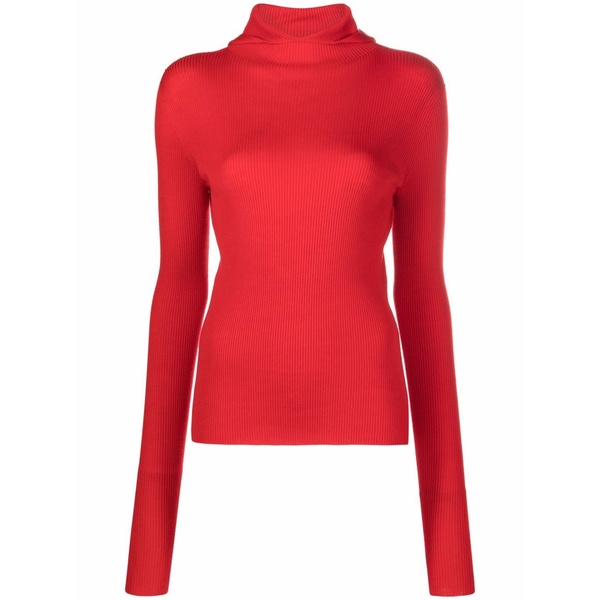 ジル・サンダー レディース 編み物\u0026スウェーター アウター Ribbed-knit hoodie Red