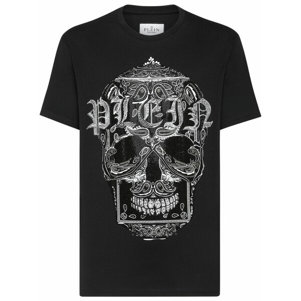 フィリッププレイン メンズ Tシャツ トップス Paisley skull t-shirt Black|asty