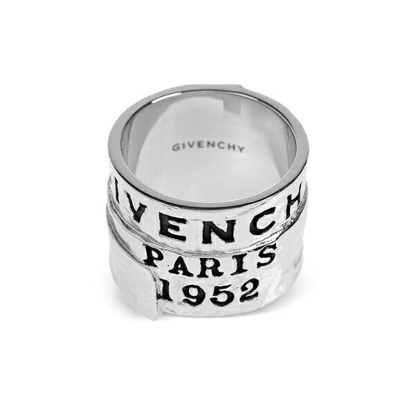 ジバンシー レディース リング アクセサリー Hammered logo ring Silver|asty