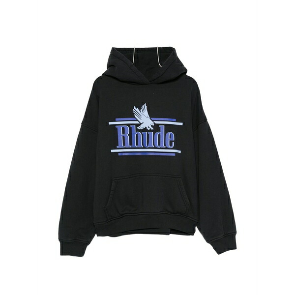 ルード メンズ パーカー・スウェットシャツ アウター Logo-print pouch-pocket hoodie Black