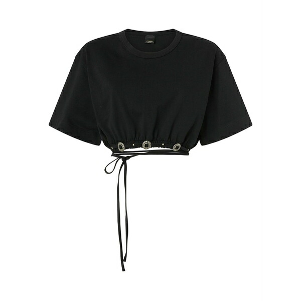 ピンコ レディース Tシャツ トップス Tie cropped t-shirt Black｜asty