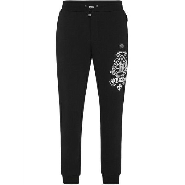 フィリッププレイン メンズ カジュアルパンツ ボトムス Graphic-detail tapered track pants Black