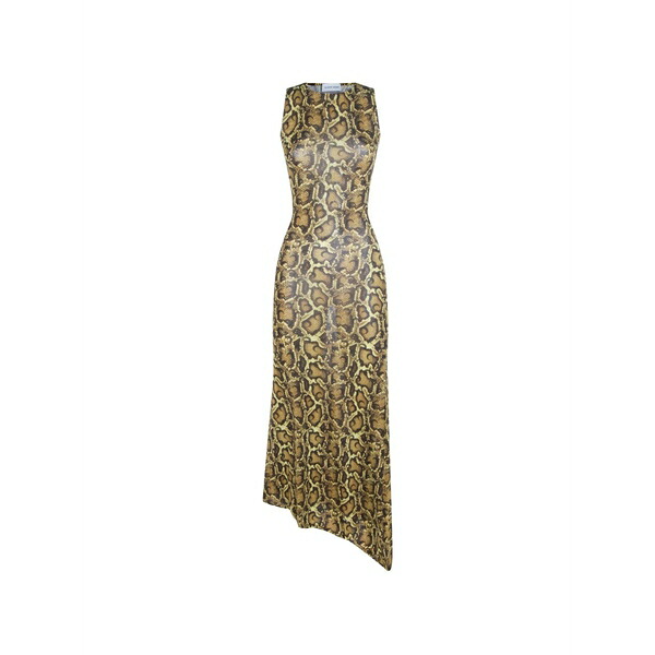 マリーン セル レディース ワンピース トップス Snake-print asymmetric dress Brown｜asty