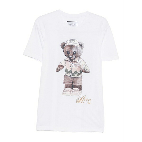 フィリッププレイン レディース Tシャツ トップス Teddy-bear-print cotton t-shirt White｜asty 62,040円