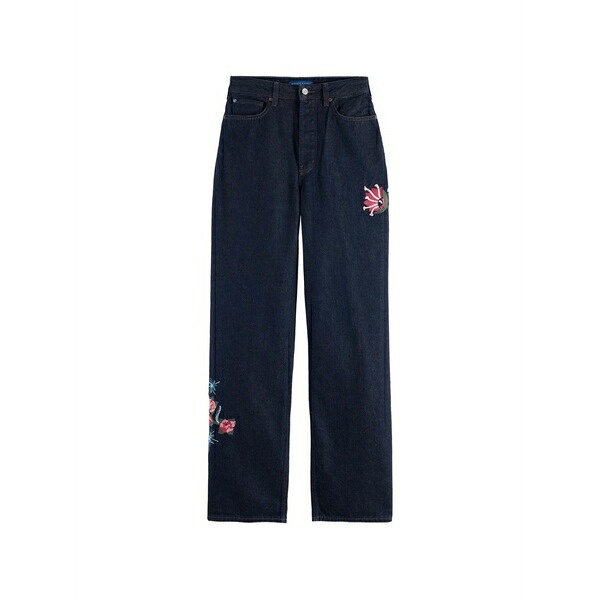 スコッチアンドソーダ レディース デニムパンツ ボトムス Floral-embroidered jeans Blue|asty