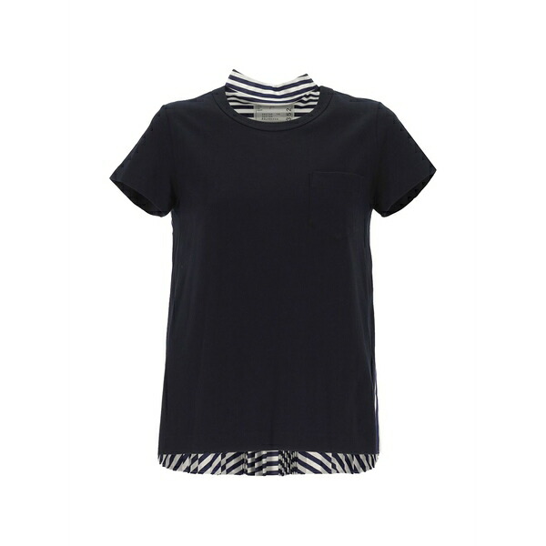 サカイ レディース ティーシャツ トップス Striped pleated t-shirt Blue