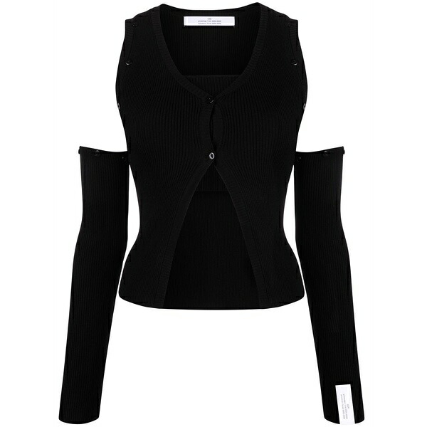 ロック レディース カーディガン アウター Cut-out knitted cardigan Black｜asty