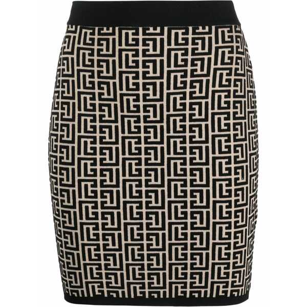バルマン レディース スカート ボトムス Monogram-jacquard miniskirt Black｜asty