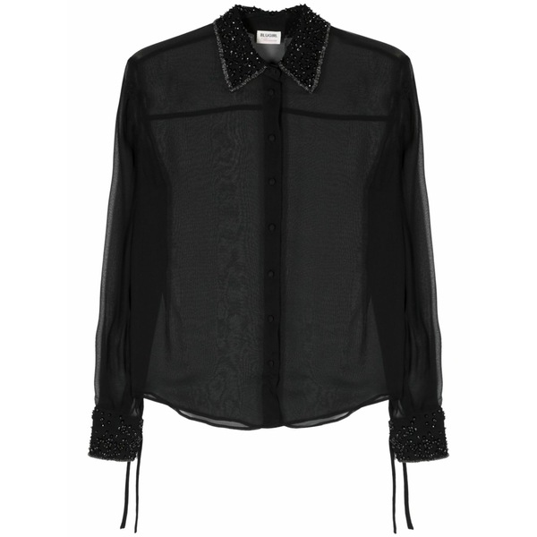 青色御姉さん レディース プルオーバー トップス Bead-detailing chiffon blouse Black