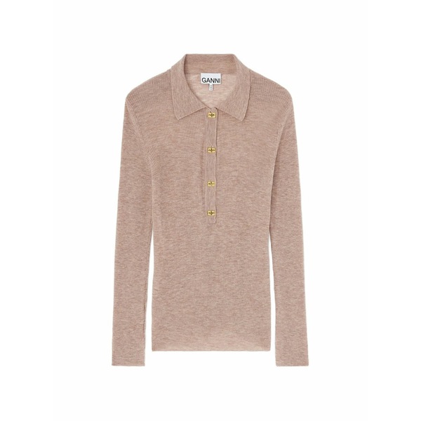 ガニー レディース スポーツシャツ トップス Ribbed-knit long-sleeved polo top Neutrals