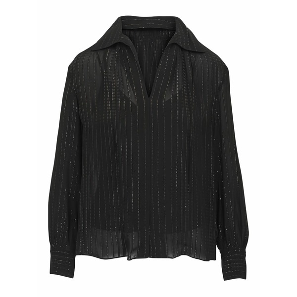 ヴィンス レディース シャツ トップス Striped v-neck blouse Black｜asty