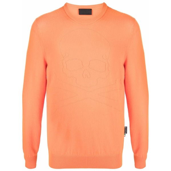 フィリップ飾り気のない メンズ 編み物\u0026プルオーバー アウター Fine-knit skull-motif jumper  Orange
