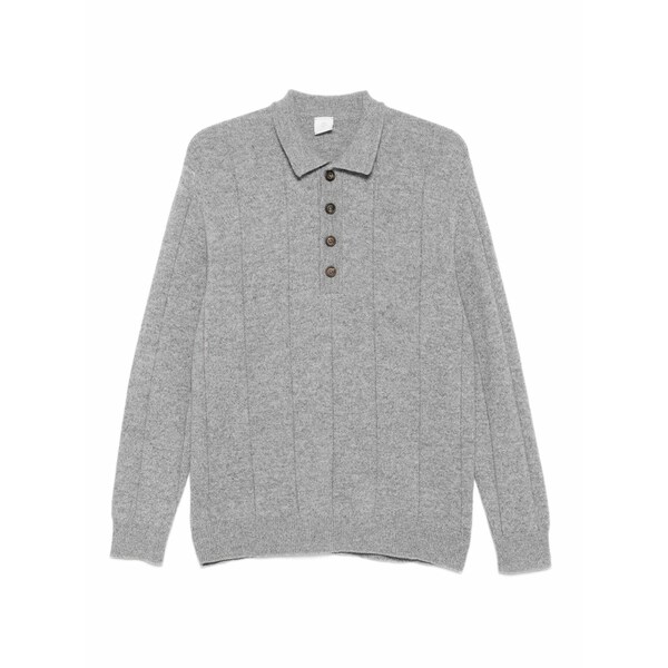 イレブンティ メンズ ポロシャツ トップス Ribbed polo shirt Grey|asty