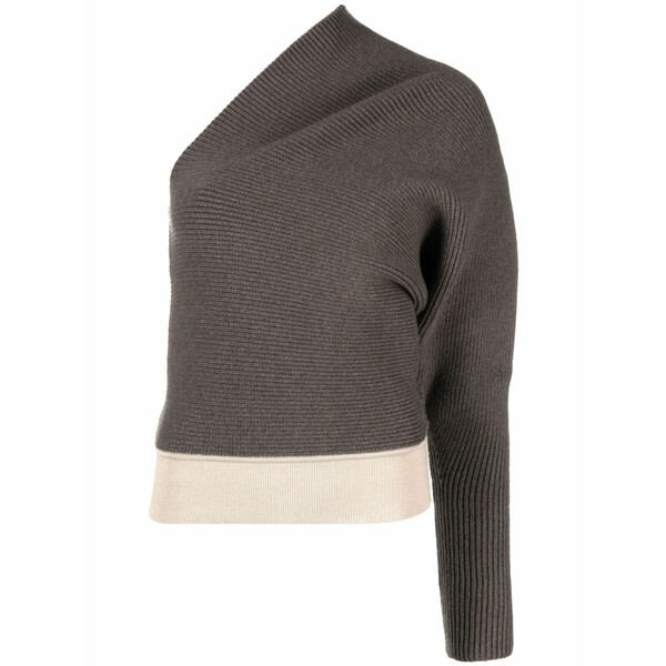 リックオウエンス レディース 編み物\u0026スウェーター アウター One-shoulder ribbed-knit jumper Brown