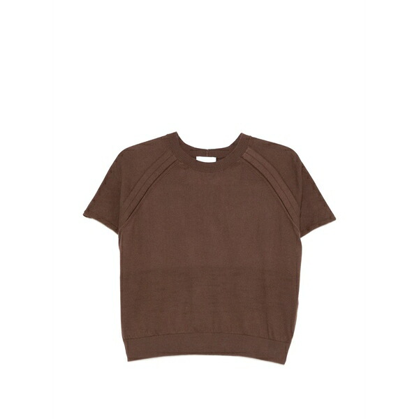 素っぽんぽん レディース プルオーバー トップス Ribbed-trim short-sleeve top Brown