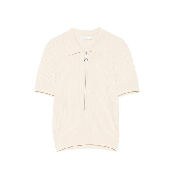 パトリツィア ペペ レディース スポーツシャツ トップス Ribbed zip-up polo shirt Neutrals
