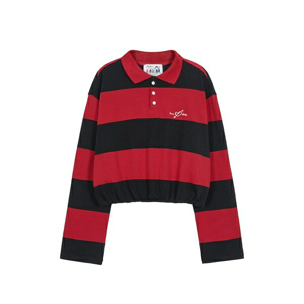 マージ シャー木材 レディース スポーツシャツ トップス X peanuts striped-pattern polo shirt Red