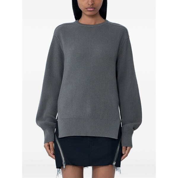 リックオウエンス レディース 編み物\u0026ティーシャツ アウター Ribbed crewneck knit sweater Grey