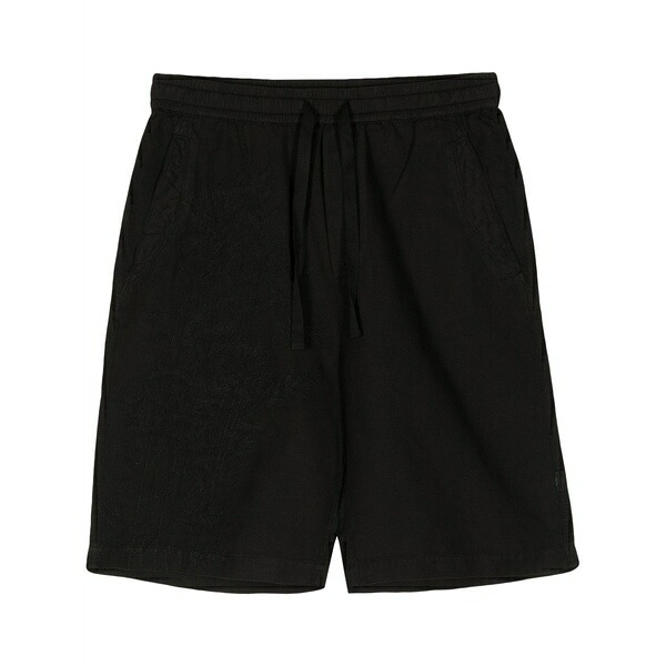 マハリシ メンズ 心地好いズボン下 ボトムス Embroidered-motif hemp deck shorts Black