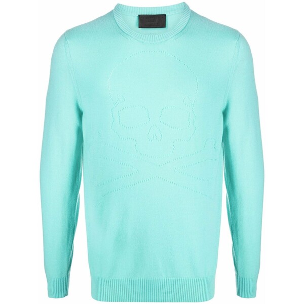 フィリップ飾り気のない メンズ 編み物\u0026プルオーバー アウター Fine-knit skull-motif jumper  Blue