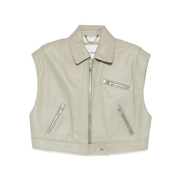 二分の一男の子 レディース 上衣＆上衣 アウター Zip leather gilet Green