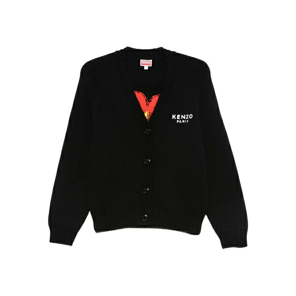 ケンゾー レディース ジレー アウター Boke flower logo-embroidered button cardigan Black