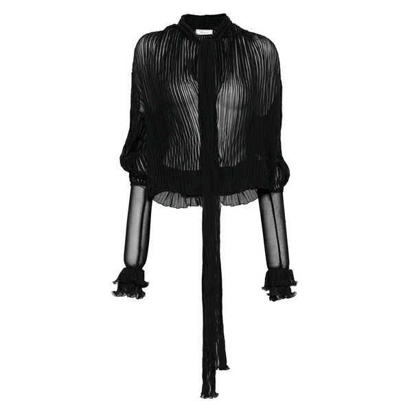 ブルマリン レディース プルオーバー トップス Pleated silk blouse Black
