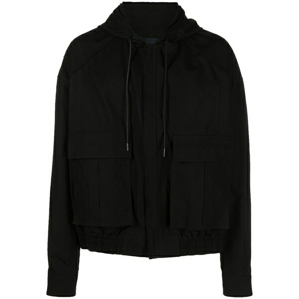 ジュン・ジー メンズ ジャケット＆ブルゾン アウター Drawstring hooded jacket Black｜asty
