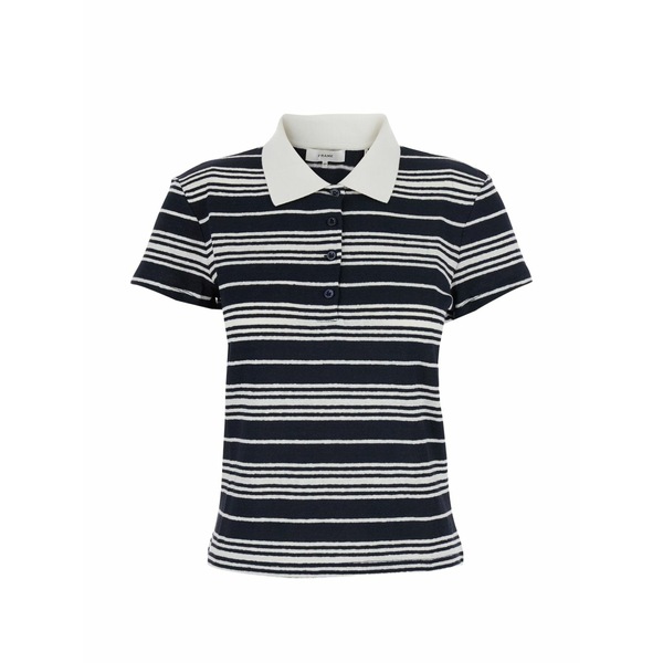 ひな形 レディース スポーツシャツ トップス Striped polo top Blue