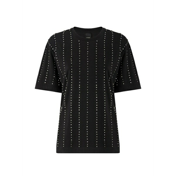 ピンコ レディース Tシャツ トップス Studded t-shirt Black|asty