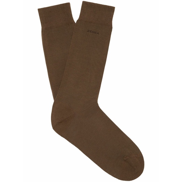 ゼニア メンズ ソックス アンダー御召しもの Logo-intarsia socks Brown