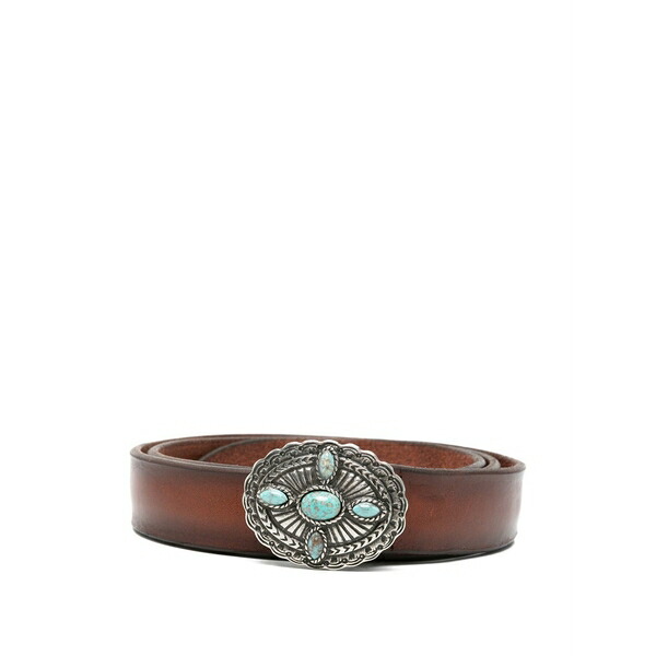 オルチアーニ メンズ 胴締め 佩び物 Turquoise-embellished leather belt Brown