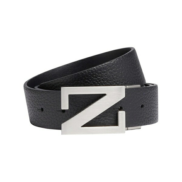 ゼニア メンズ 三尺帯 付属物 Leather reversible belt Black
