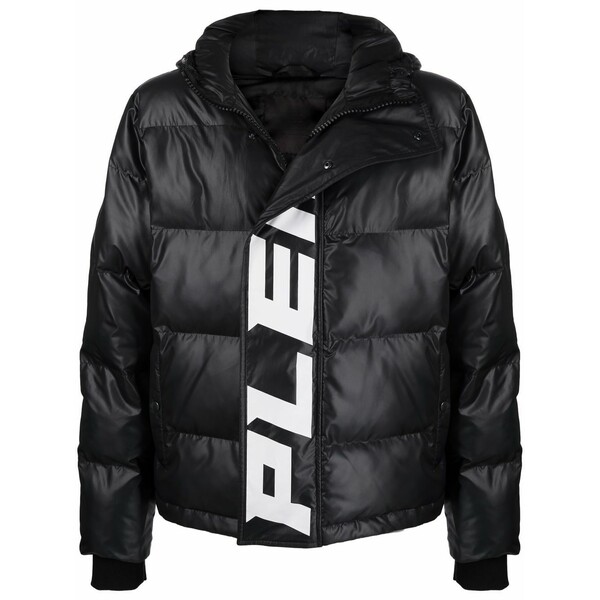 フィリッププレイン メンズ ジャケット＆ブルゾン アウター Logo-print hooded padded jacket Black｜asty