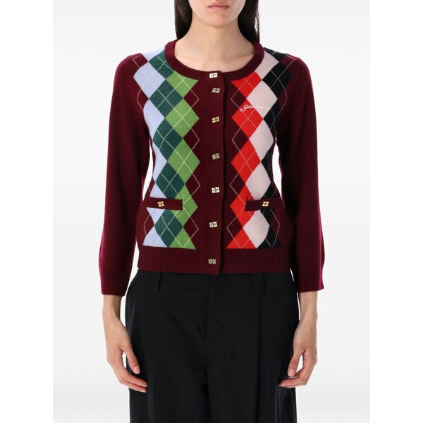 ガニー レディース ジレー アウター Argyle button cardigan Red